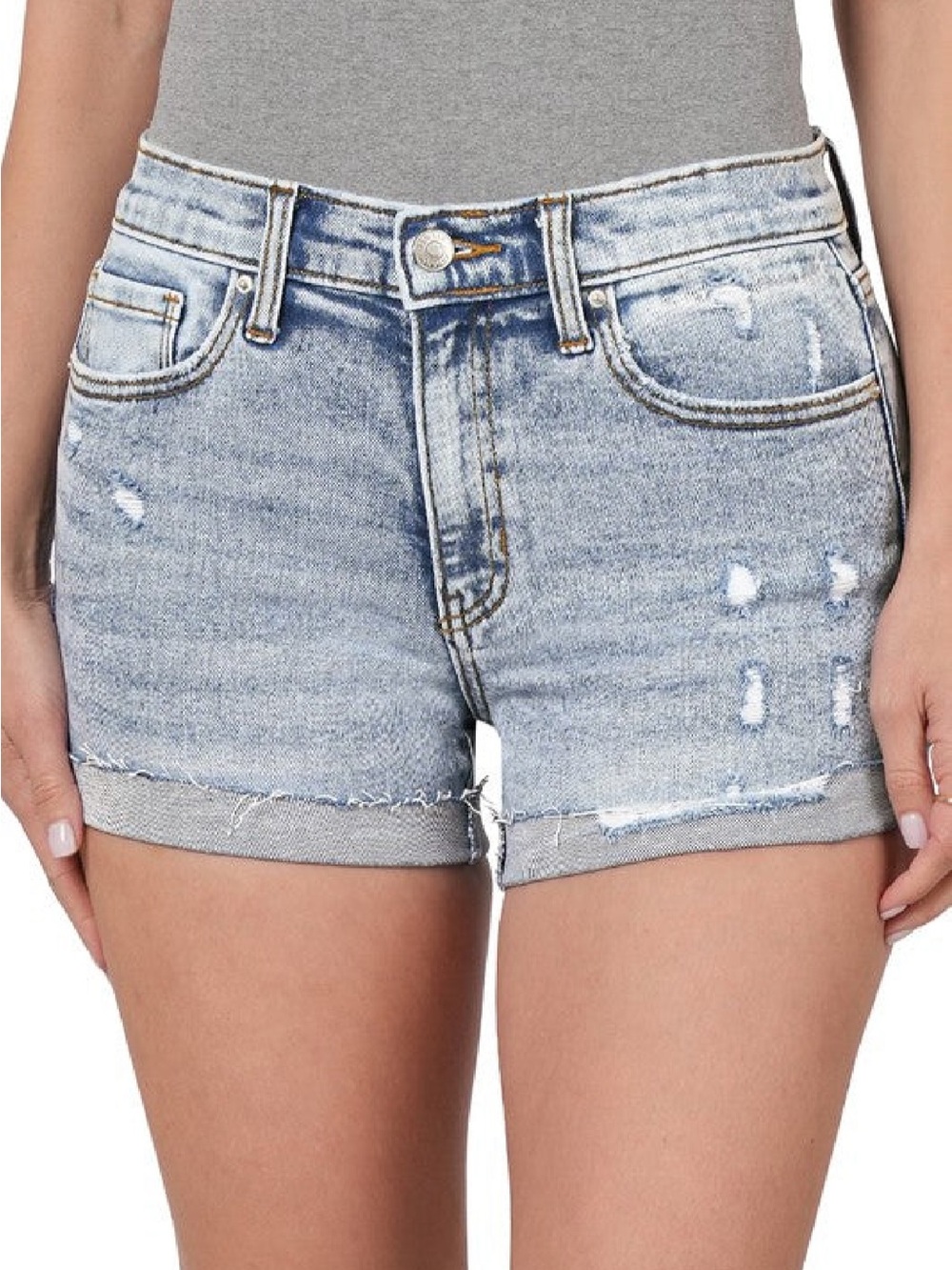 Zenana Women's Light Wash Distressed Denim Shorts size small